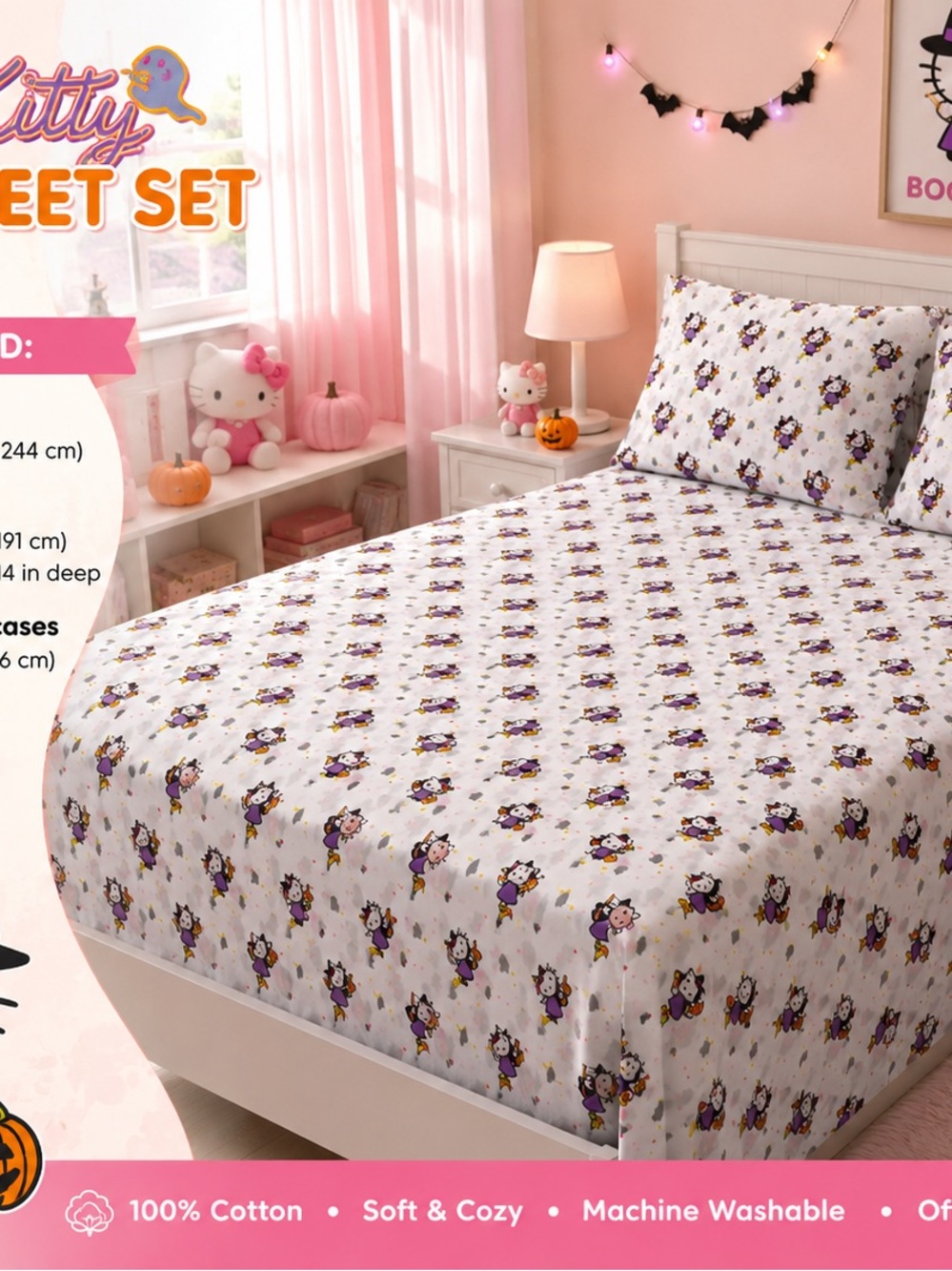 Hello Kitty Halloween Cotton Full Sheet Set